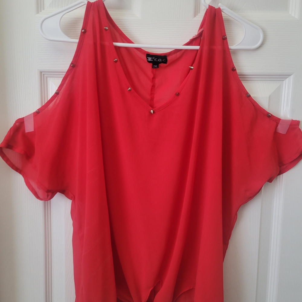 Xhilaration Vibrant Red Studded Blouse